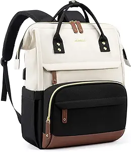 LOVEVOOK Laptop Backpack for Women, 15.6 Inch Work Business Backpacks Purse with USB Port, Large Capacity Educators Nurse Bag Backbag, Waterproof Casual Daypack for Travel,Black-White