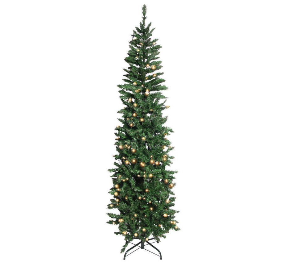 6.5Ft Pencil Christmas Tree Green Branches W/ Lights Holiday Decoration
