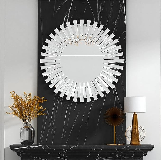 SHYFOY Decorative Mirrors for Wall Home Decor Round Wall Mirror 32 inch Large Modern Silver Mirrors Glass Wall Art Sunburst Wall